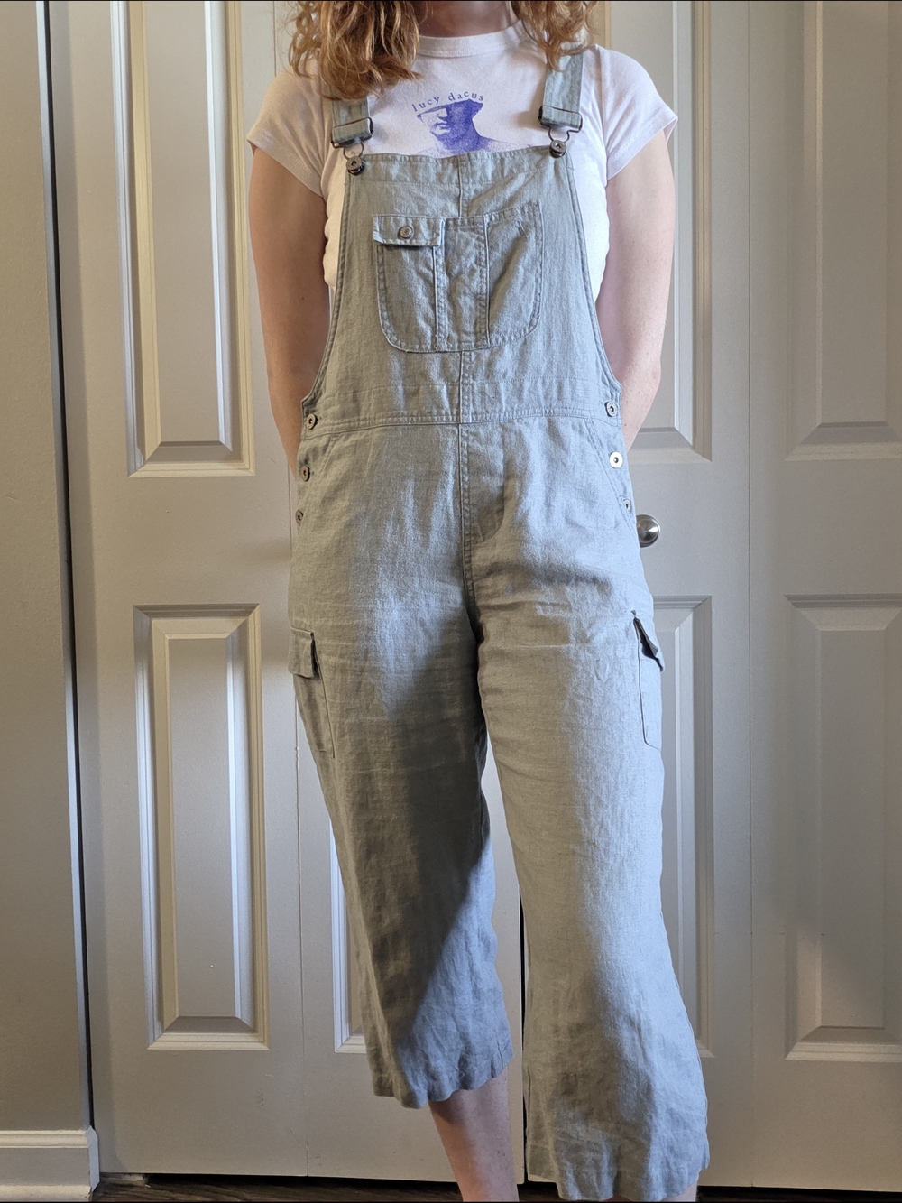 Eddie Bauer Light Sage Green Linen Overalls